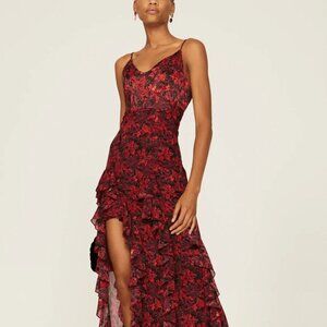 Cinq a Sept Stargazer Lilies Glenda Ruffled Silk Gown Size 4